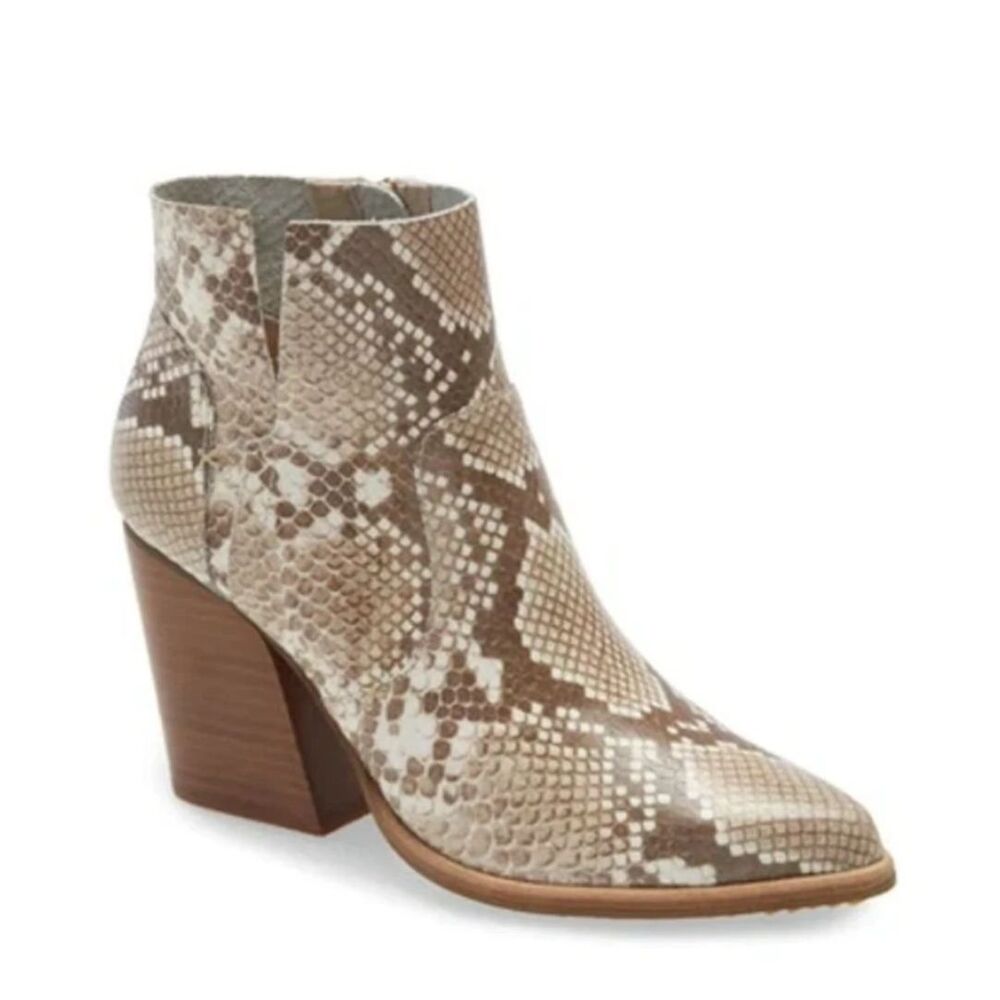 NWOT Kelsi Dagger Brooklyn Vale Leather Tan Snakeskin Pointy Ankle Boots Sz 8